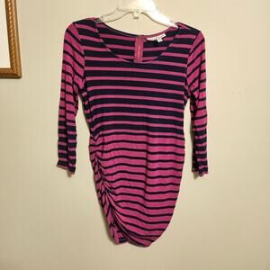 Jessica Simpson Maternity Three Quarter Sleeve Pink and Blue Stripes Small